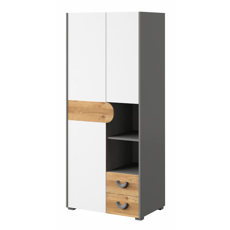 Kleiderschrank 80 cm EDENTON mit Schubladen – Nash-Eiche / Graphit / Weiß