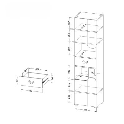 Regalschrank EDENTON – Eiche Nash / Graphit / Weiß