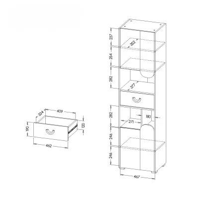 Regalschrank EDENTON – Eiche Nash / Graphit / Weiß