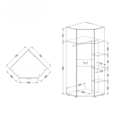 Eckkleiderschrank 73 cm EDENTON - Nash-Eiche / Graphit / Weiß