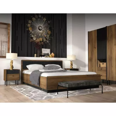 Doppelbett 160x200 ASHEBORO - Walnuss / San Sebastián / Schwarz