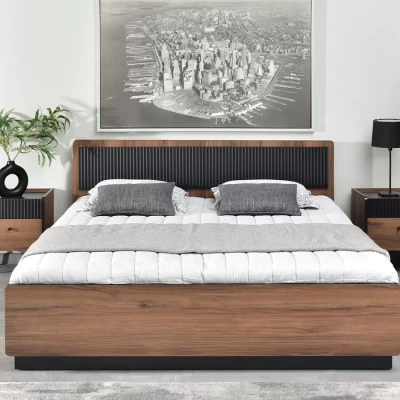 Doppelbett 160x200 ASHEBORO - Walnuss / San Sebastián / Schwarz