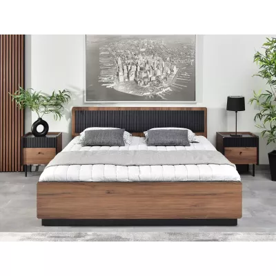 Doppelbett 160x200 ASHEBORO - Walnuss / San Sebastián / Schwarz