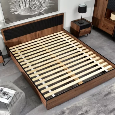 Doppelbett 160x200 ASHEBORO - Walnuss / San Sebastián / Schwarz