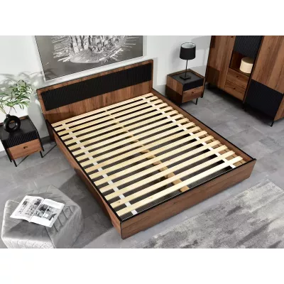 Doppelbett 160x200 ASHEBORO - Walnuss / San Sebastián / Schwarz