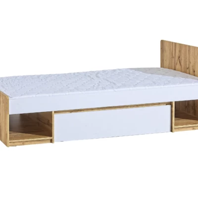Einzelbett mit Schublade 90x195 CARYM - Wotan Eiche / Weiß