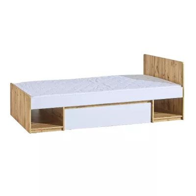 Einzelbett mit Schublade 90x195 CARYM - Wotan Eiche / Weiß