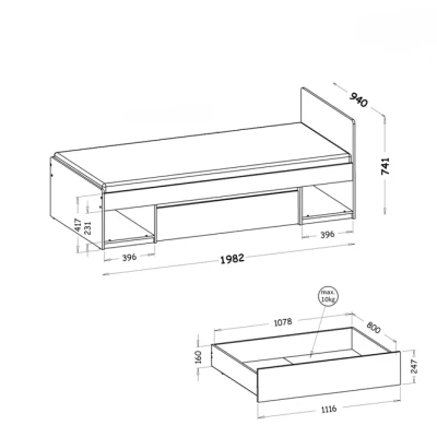 Einzelbett mit Schublade 90x195 CARYM - weiß