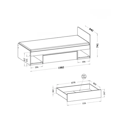 Einzelbett mit Schublade 90x195 CARYM - weiß