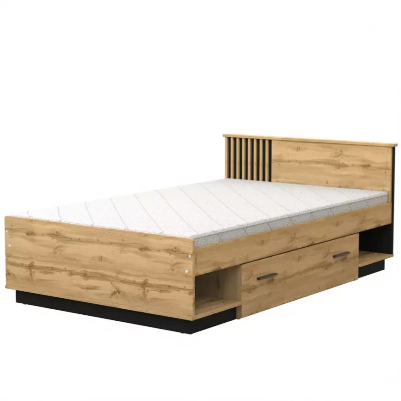 Einzelbett 120x200 CATAWBA mit Schublade - Wotan-Eiche / Schwarz