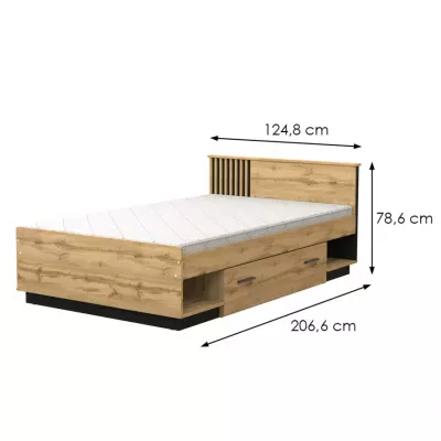 Einzelbett 120x200 CATAWBA mit Schublade - Wotan-Eiche / Schwarz