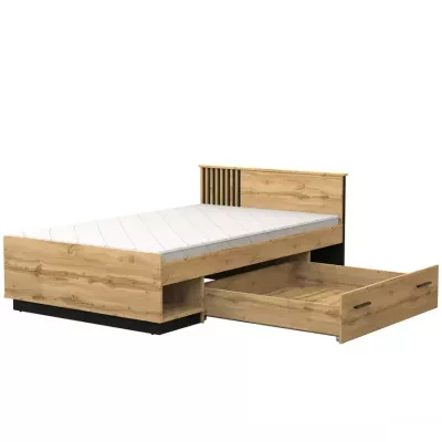 Einzelbett 120x200 CATAWBA mit Schublade - Wotan-Eiche / Schwarz