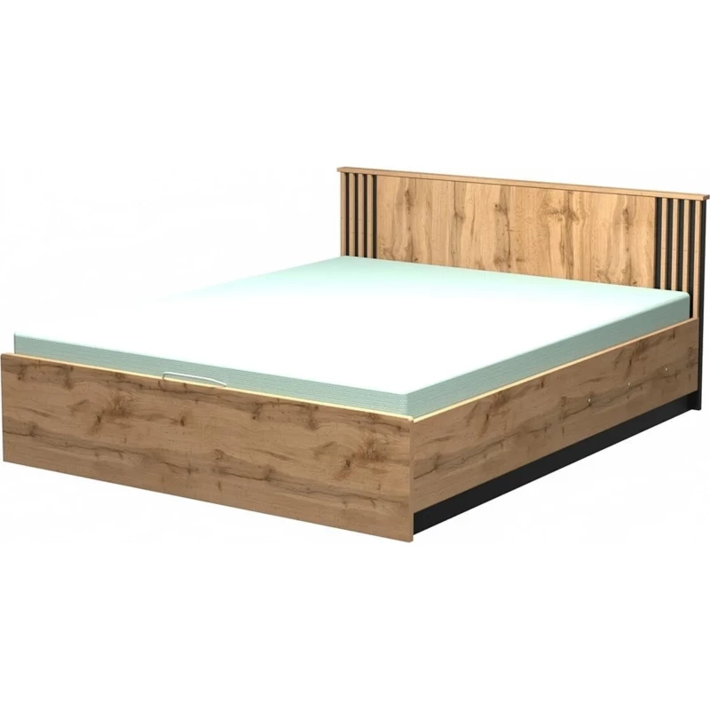Doppelbett 160x200 CATAWBA mit Stauraum - Wotan-Eiche / Schwarz