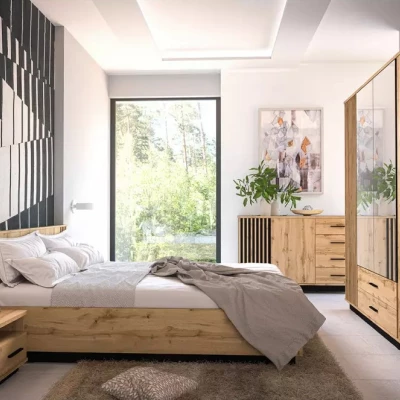 Doppelbett 160x200 CATAWBA mit Stauraum - Wotan-Eiche / Schwarz