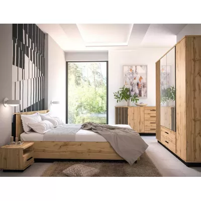Doppelbett 160x200 CATAWBA mit Stauraum - Wotan-Eiche / Schwarz