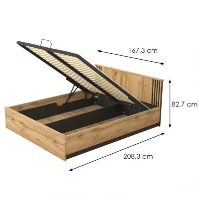 Doppelbett 160x200 CATAWBA mit Stauraum - Wotan-Eiche / Schwarz