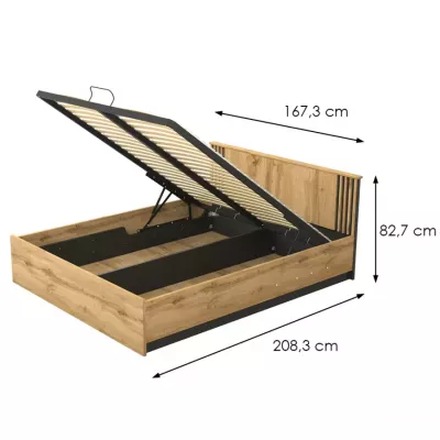 Doppelbett 160x200 CATAWBA mit Stauraum - Wotan-Eiche / Schwarz