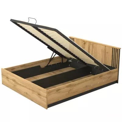 Doppelbett 160x200 CATAWBA mit Stauraum - Wotan-Eiche / Schwarz