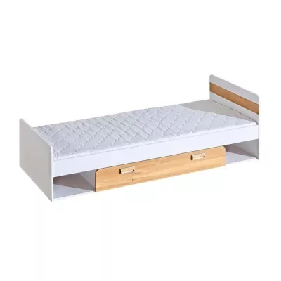 Einzelbett 80x195 Zedernholz mit Schublade - Nash-Eiche / Weiß