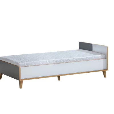 Einzelbett 90x195 mit Stauraum DOBSON - Riviera Eiche / Weiß / Anthrazit