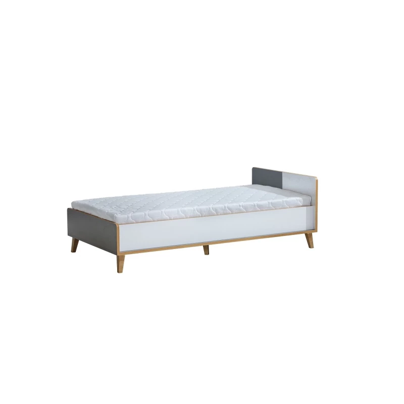 Einzelbett 90x195 mit Stauraum DOBSON - Riviera Eiche / Weiß / Anthrazit