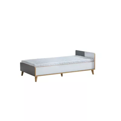 Einzelbett 90x195 mit Stauraum DOBSON - Riviera Eiche / Weiß / Anthrazit