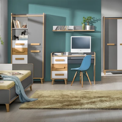 Einzelbett 90x195 mit Stauraum DOBSON - Riviera Eiche / Weiß / Anthrazit