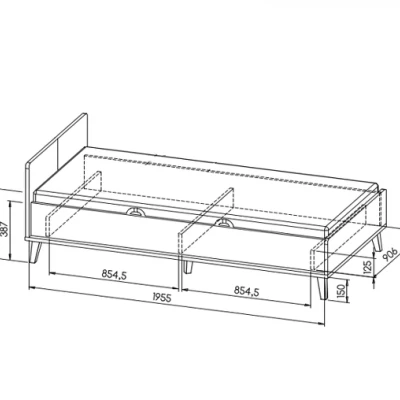 Einzelbett 90x195 mit Stauraum DOBSON - Riviera Eiche / Weiß / Anthrazit