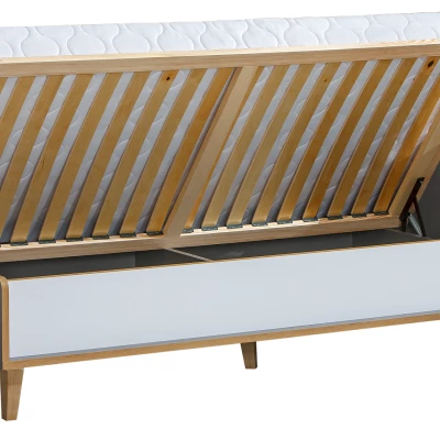 Einzelbett 90x195 mit Stauraum DOBSON - Riviera Eiche / Weiß / Anthrazit