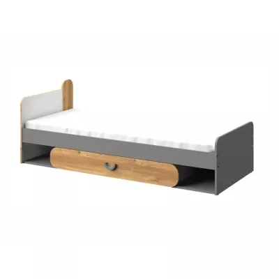 Einzelbett 80x195 EDENTON mit Schublade - Nash Oak / Graphit / Weiß