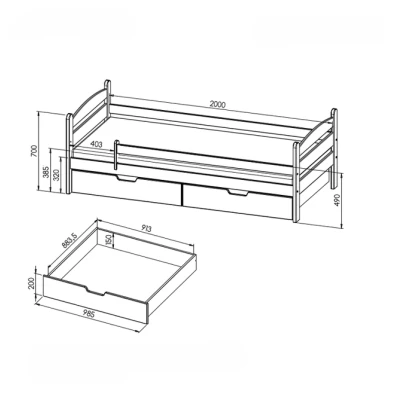Einzelbett 90x200 GASTON mit Schubladen - Kiefer