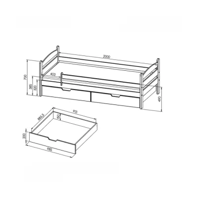 Einzelbett 90x200 GASTON mit Schubladen - anthrazit