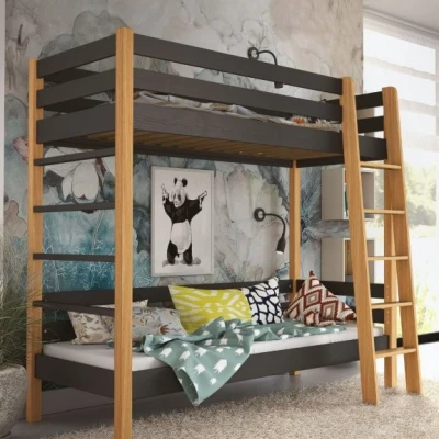 Etagenbett für Kinder 90x190 CORNA - Eiche / Schwarz