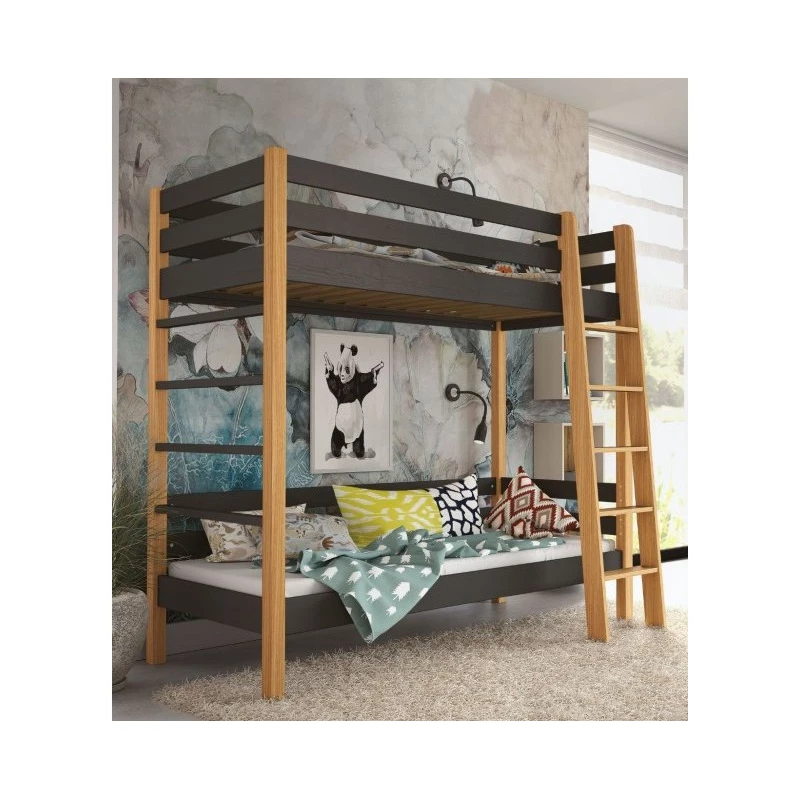 Etagenbett für Kinder 90x190 CORNA - Eiche / Schwarz