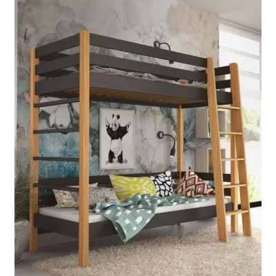 Etagenbett für Kinder 90x190 CORNA - Eiche / Schwarz