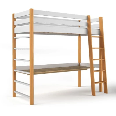 Hochbett für Kinder 80x190 GOLDBORO - Eiche/Weiß