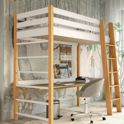 Hochbett für Kinder 80x190 GOLDBORO - Eiche/Weiß