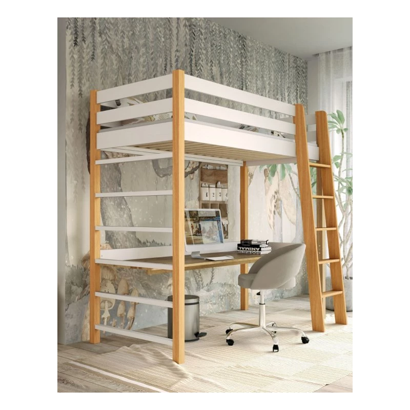 Hochbett für Kinder 80x190 GOLDBORO - Eiche/Weiß