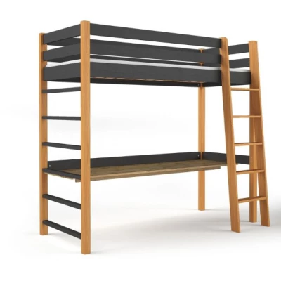 Kinderhochbett 80x190 GOLDBORO - Eiche/Schwarz