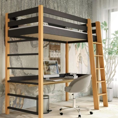Kinderhochbett 80x190 GOLDBORO - Eiche/Schwarz