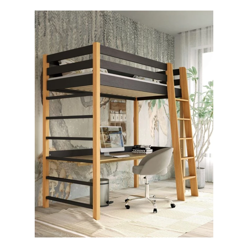 Kinderhochbett 80x190 GOLDBORO - Eiche/Schwarz