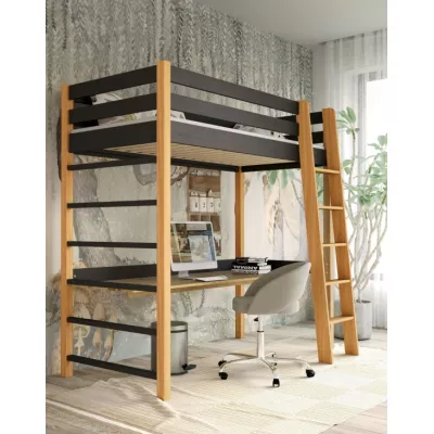 Kinderhochbett 80x190 GOLDBORO - Eiche/Schwarz