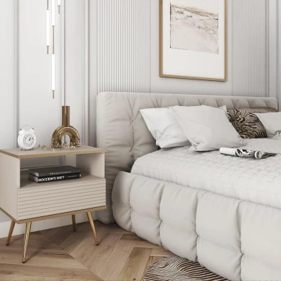 JENY 2 Nachttische - beige / gold / goldene Beine