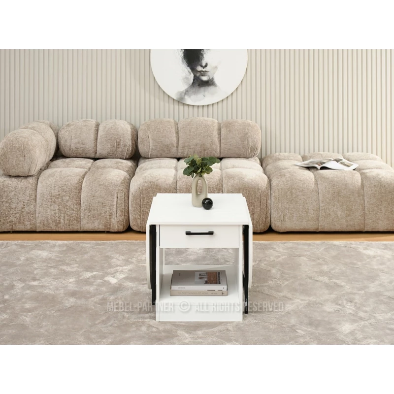 Ausziehbarer Couchtisch IZAK – weiß/schwarz