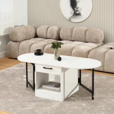 Ausziehbarer Couchtisch IZAK – weiß/schwarz