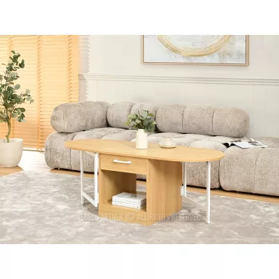 Ausziehbarer Couchtisch IZAK – Eiche/Weiß