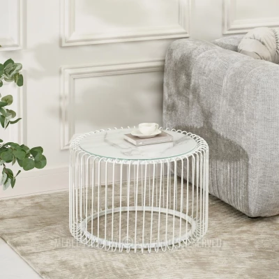Designer-Couchtisch IRAKLI – weißer Marmor / weiß