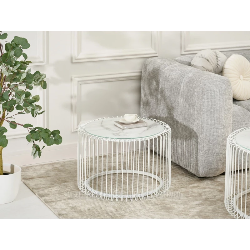 Designer-Couchtisch IRAKLI – weißer Marmor / weiß