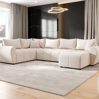 Schlafsofa für U-förmige Sitzgruppe LUKAVA - beige, linke Ecke