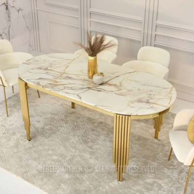 DILAM Esstisch – weißer Marmor / Gold